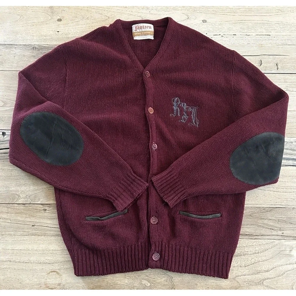 Vtg 60's Jantzen Burgundy‎ Cardigan, Kurt Cobain Grunge 100% 4-ply Shetland Wool
